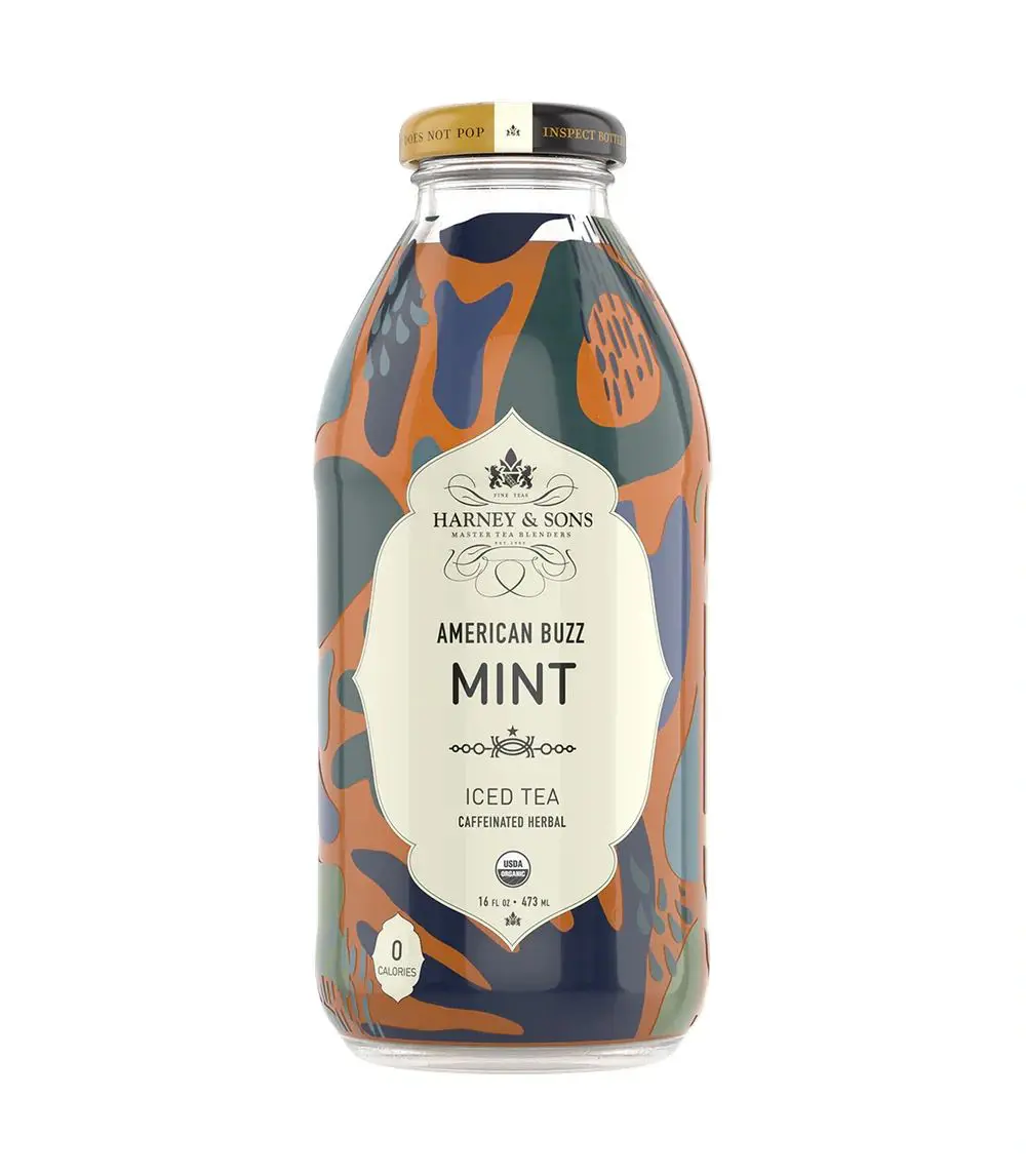 Caffeinated herbal mint tea bottle design
