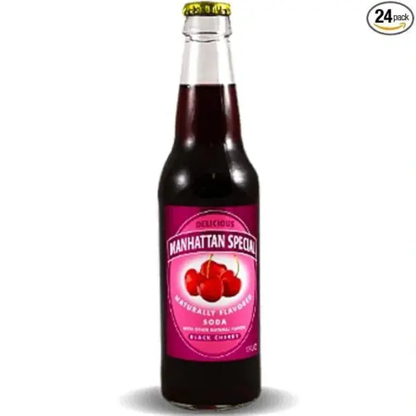 Cherry soda bottle with red label
