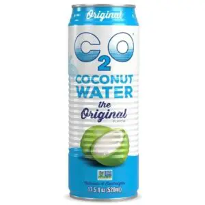 Coconut water can with blue label