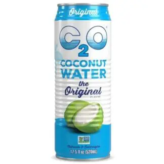 Coconut water can with blue label