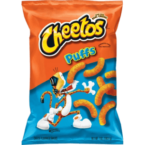 A colorful bag of Cheetos Puffs snack with vibrant orange and blue design.