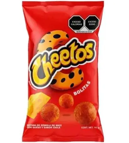 Red Cheetos Bolitas bag design