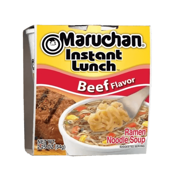 Beef flavored instant ramen cup