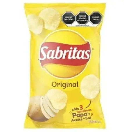 Bag of Sabritas chips with sliced potatoes