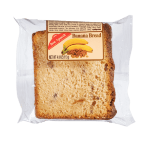 Packaged banana bread slice