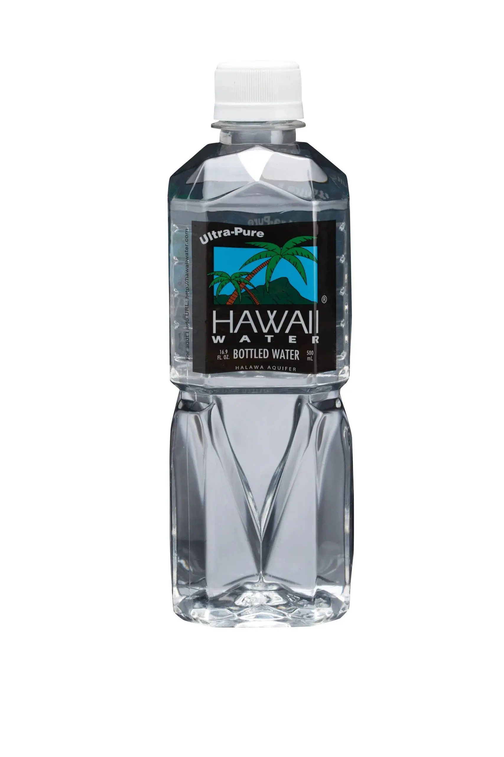 Hawaii bottled water with palm tree label