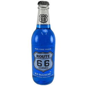 Blue Route 66 soda bottle