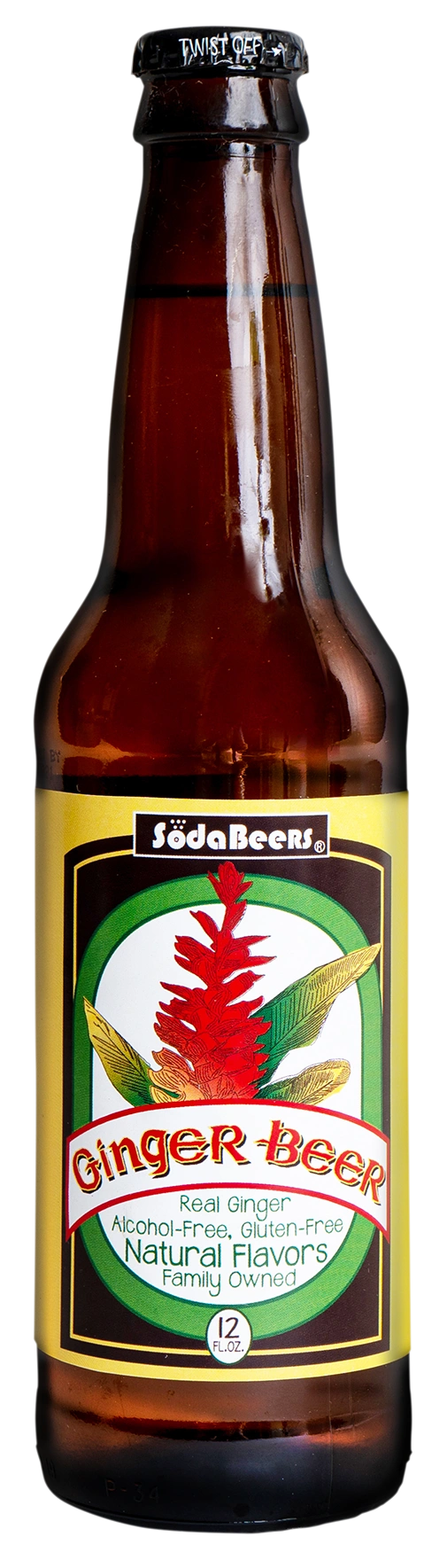 Ginger beer bottle with colorful label