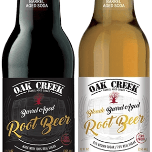 Dark and light root beer bottles