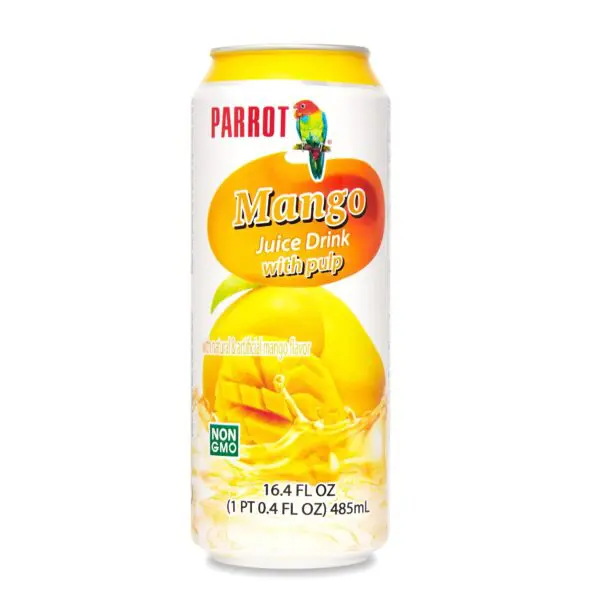 Parrot brand mango beverage can