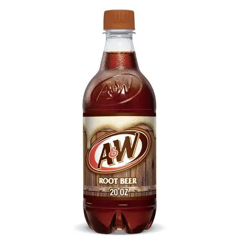 A&W soda bottle on white background
