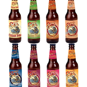 Vintage soda bottles in various flavors