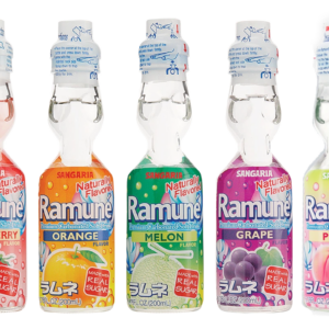 Variety of Ramune drinks on display.