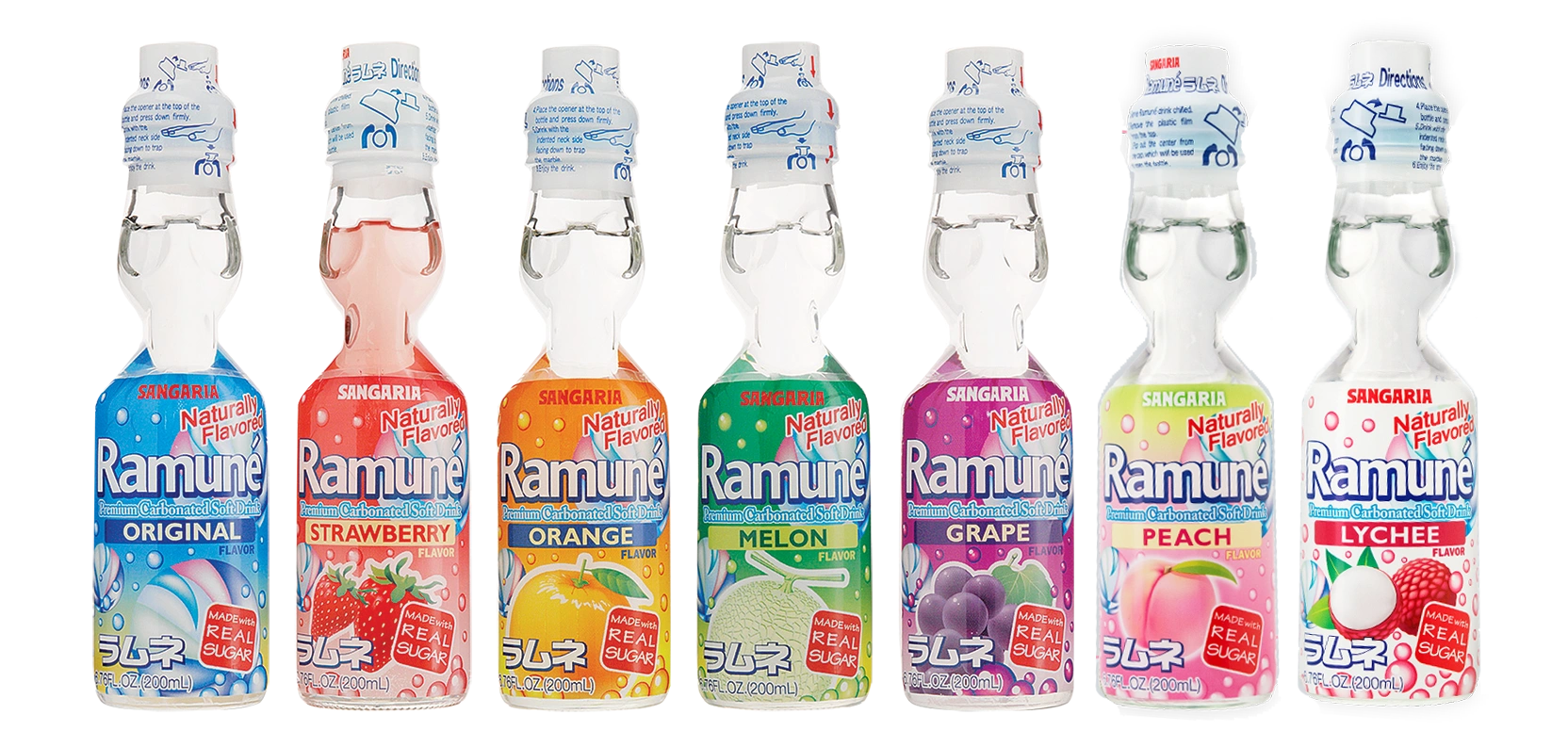 Variety of Ramune drinks on display.