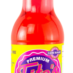 Red soda in glass bottle