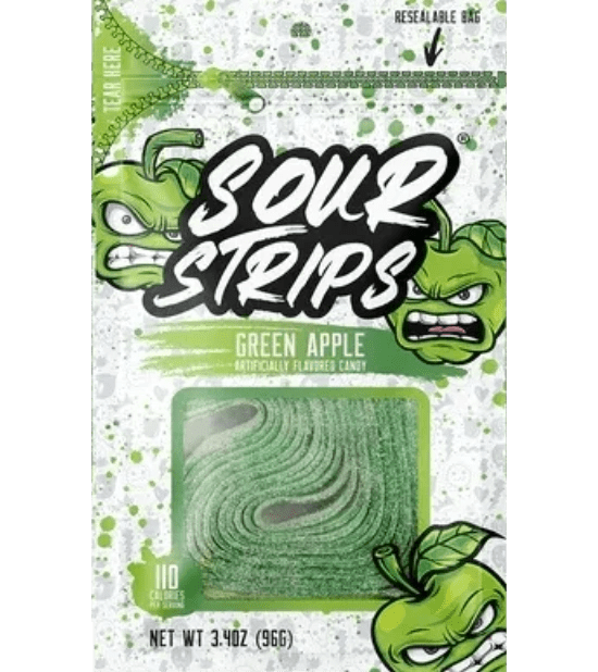 Resealable bag of sour green candy