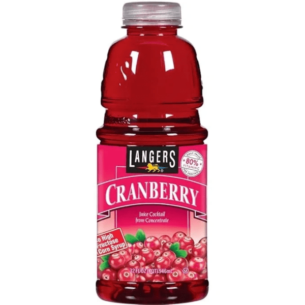 Cranberry juice bottle with red label