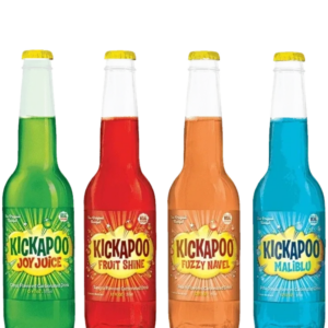 Colorful Kickapoo soda bottles variety