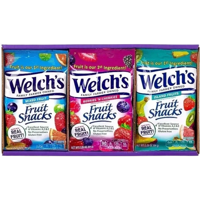 Three flavors of Welch's fruit snacks