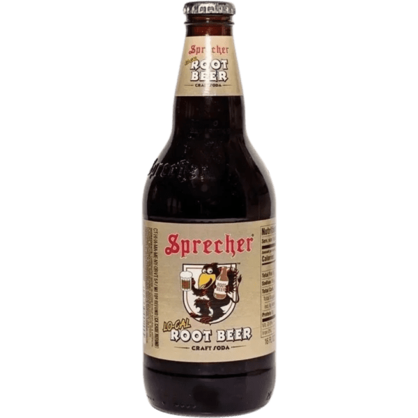 Sprecher Root Beer bottle on black background