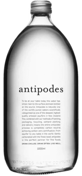 Clear glass bottle with Antipodes label
