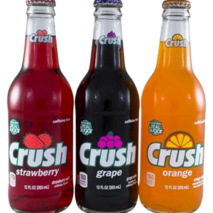 Assorted Crush soda bottles on black background