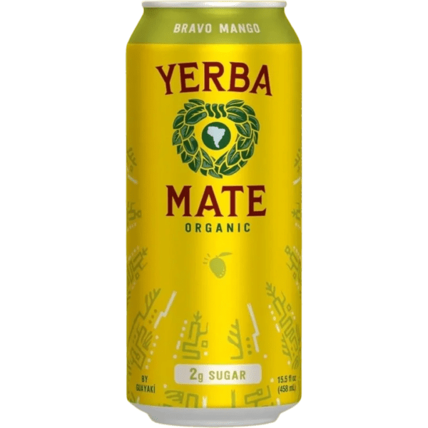 Yerba Mate beverage, mango-flavored can