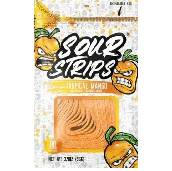 Resealable bag of sour mango candy