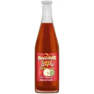 Apple soda bottle with red label