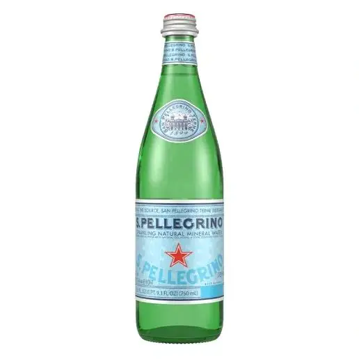 Green glass bottle of sparkling water