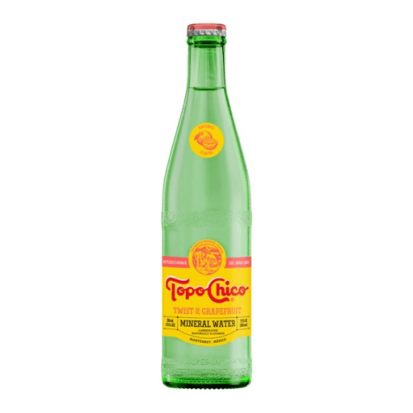 Sparkling water bottle on white background