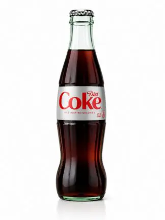 Diet Coke glass bottle on white background