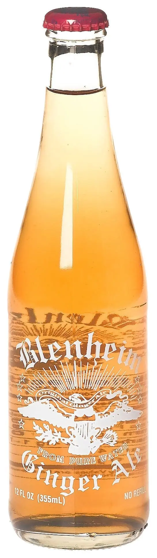 Glass Blenheim ginger ale bottle with red cap