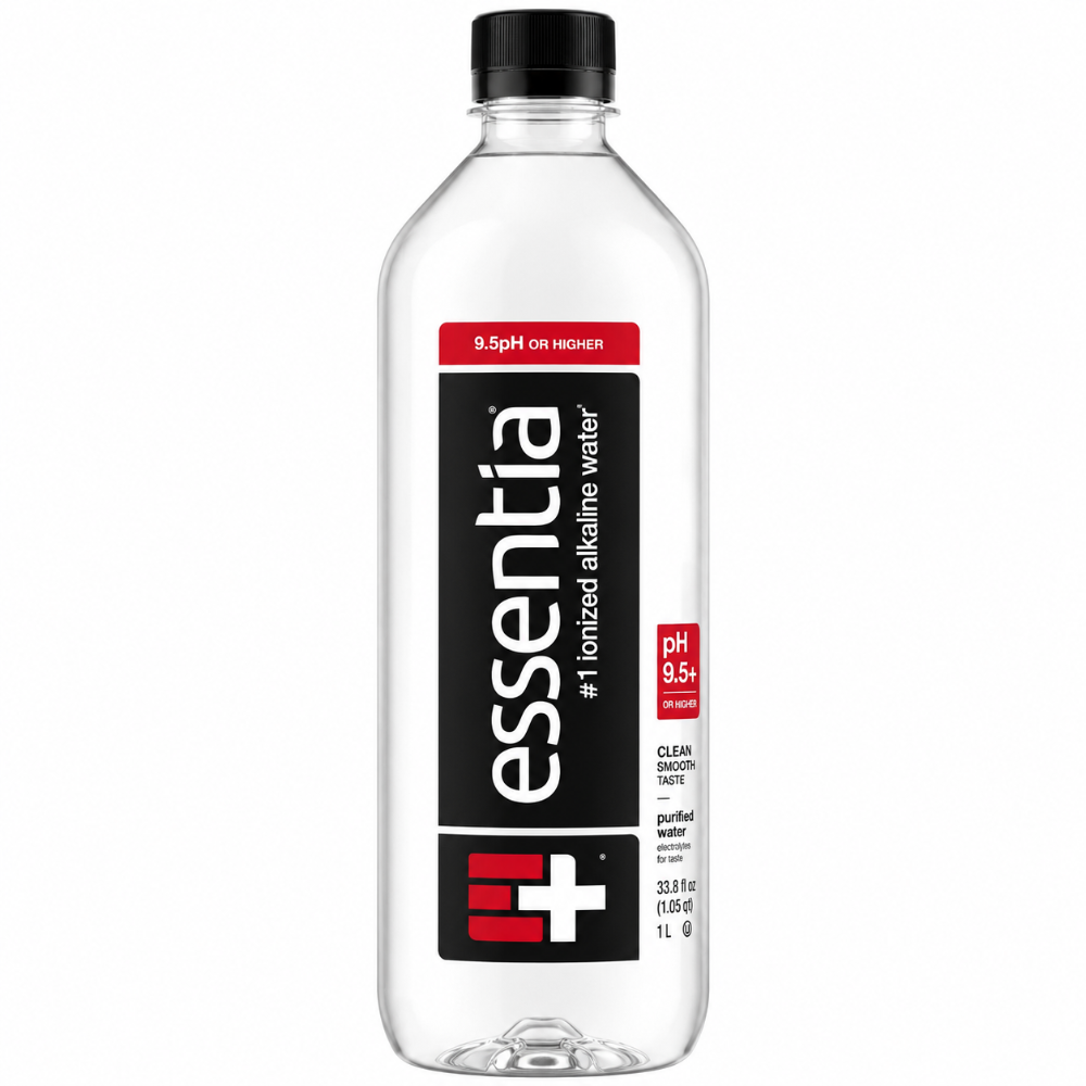 1L ionized water bottle with black vertical label