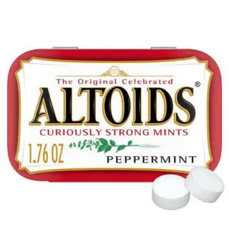 Altoids peppermint tin with two mints