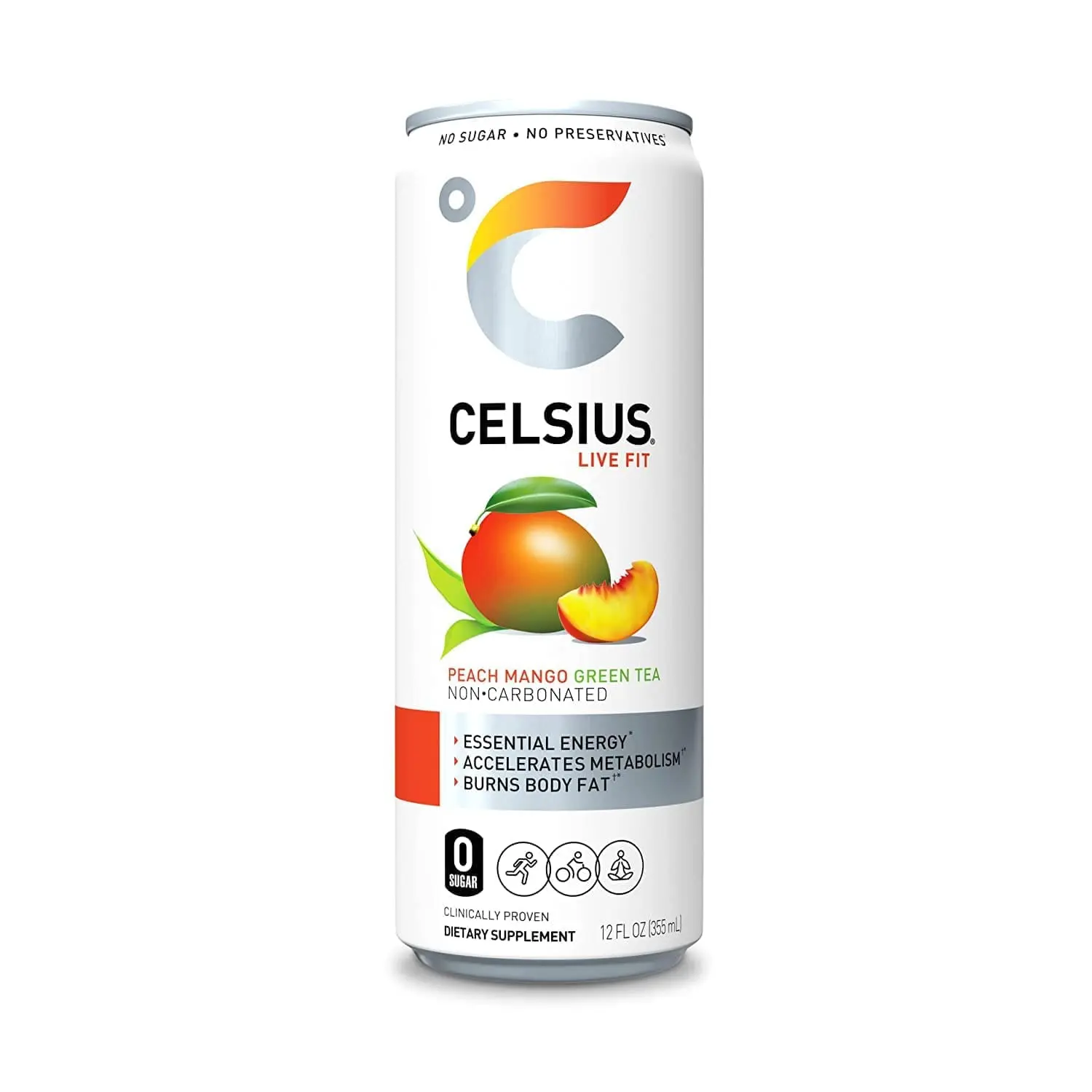 Celsius Energy Drink - 12 Pack - Non-Carbonated Peach Mango Green Tea 12oz (Can)
