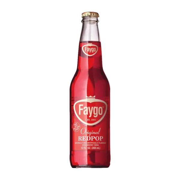 Red soda bottle with Faygo label