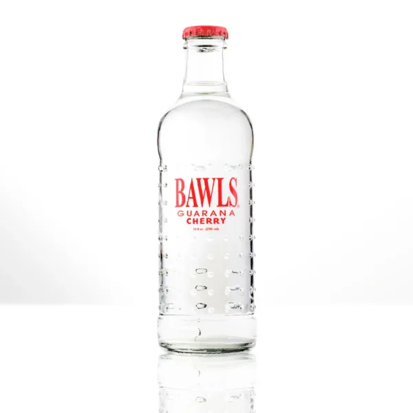 Guarana Cherry Bawls bottle with red cap
