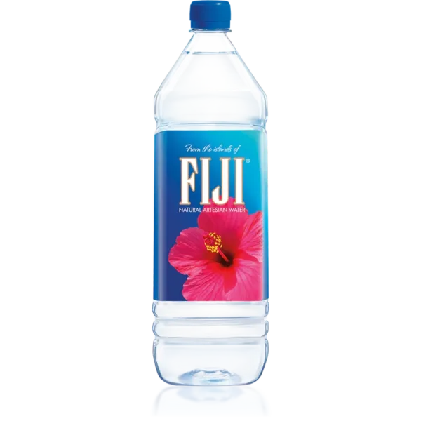 Large Fiji water bottle on black background