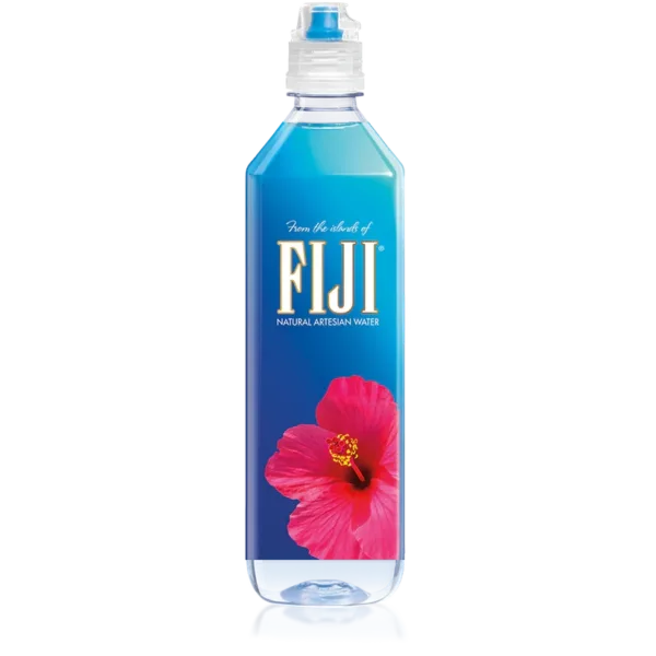 Blue Fiji Water bottle on black background