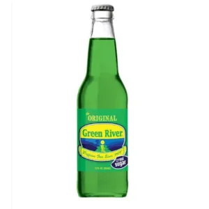 Vintage-style green soda in glass bottle