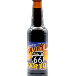 Roadside root beer in glass bottle.