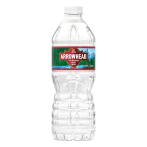 Clear plastic bottle with red label