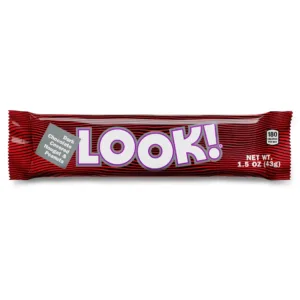 Dark chocolate candy in striped packaging