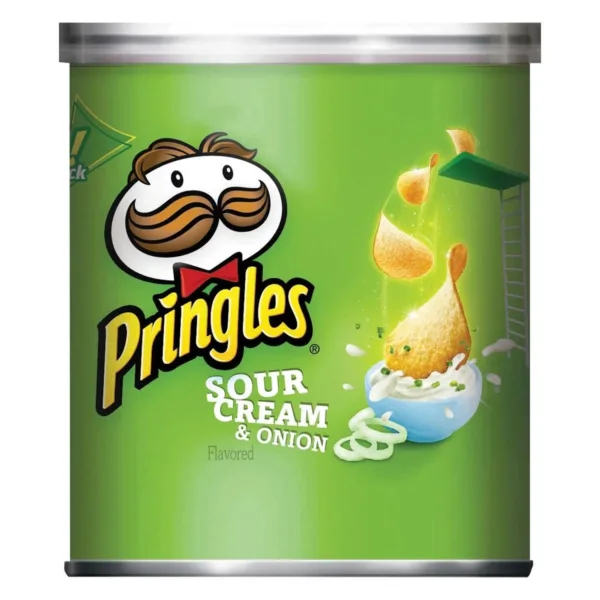 A can of Pringles Sour Cream & Onion flavored chips.