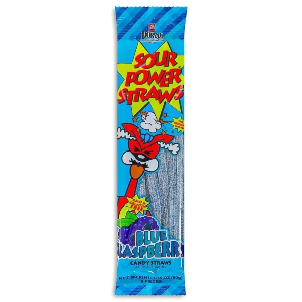 Candy straws in blue raspberry packaging