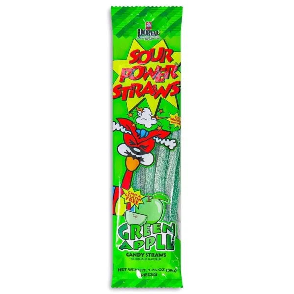 Green apple sour candy straws packaging
