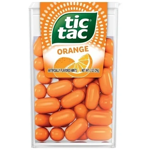 Box of orange Tic Tac candies