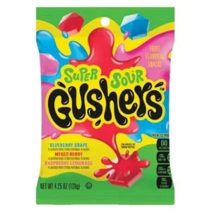 Colorful Gushers fruit snack packaging