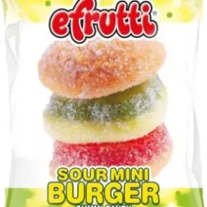 Efrutti sour burger candy in a bag.